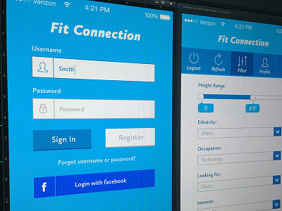 Fit Connection Mobile App application filter fitness mobile sign in social ui