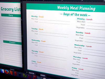 Weekly Meal Planning groceries list meals organization planner print week