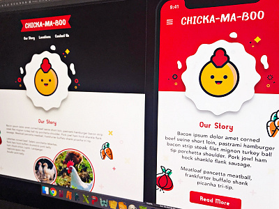 Chicka-Ma-Boo Home and Mobile Page branding chicken color egg imagery location mobile placeholder story website