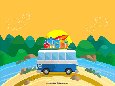 Flat Travel Background 02 beach caravan luggage mountain suitcases travel trip vacation