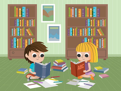 Flat Children Learning 01 books boy children education flat girl knowledge learning library reading students study