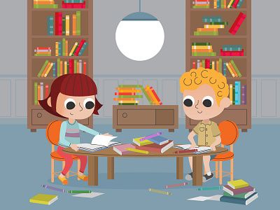 Flat Children Learning 02 books boy children education flat girl knowledge learning library reading students study