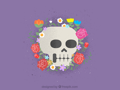 Flat Skull With Flowers 01 decoration floral flowers gothic skeleton skull