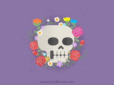 Flat Skull With Flowers 01