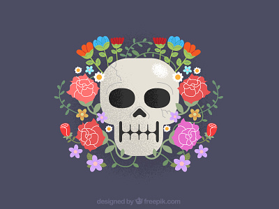 Flat Skull With Flowers 02