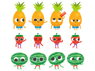 Fruit Characters 01 character fruit kiwi melon pineapple strawberry watermelon