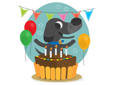 Happy Birthday - V02 ballon birthday cake canddle character children design dog flat illustration party vector