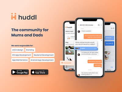 Huddl app for parents design development mobile app product design uiux ux ui design