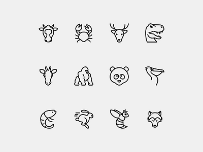 Animals for iOS animals cow crab deer dinosaur ios ios icons line icons panda wolf