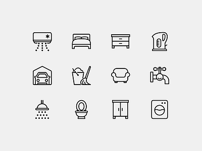 Household Icons air conditioner garage house ios ios icon shower teapot toilet bowl wardrobe washing machine