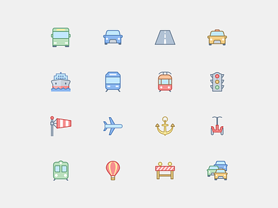 Transport in Office Style ancor bus flat icons hot balloon office icons subway traffic jam train tram transport windsock