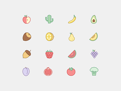 Plants in Office Style apple avocado banana berry flat icons fruit grape nut office icons plant vegetable watermelon