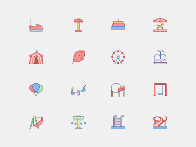 Amusement Park Icons in Office Style