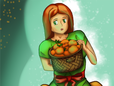 Basket of oranges anime girl beginner digital art illustration oranges