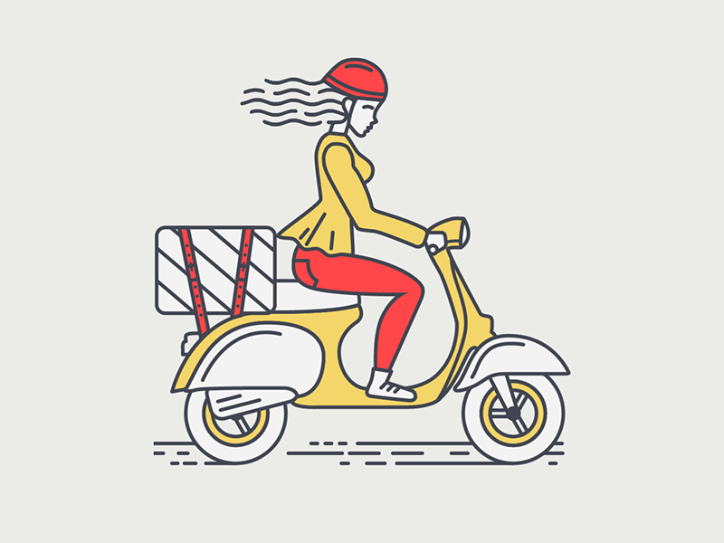 Girl on scooter after effects animated animation delivery gif girl illustration loop motion order complite scooter