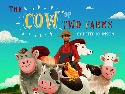 Front Cover "The Cow on Two Farms" book app children book illustration childrens book illustration photoshop