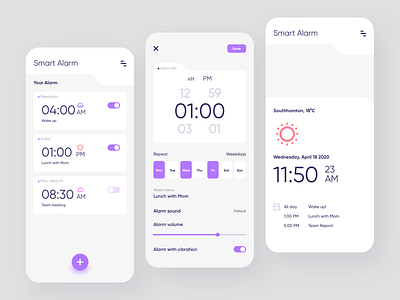 Smart Alarm app alarm app clean clock design minimalism mobile reminder service smart time ui uiux