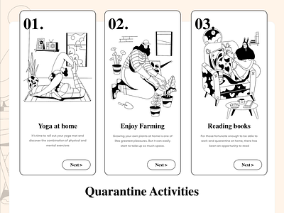 Quarantine Activities activities app design ecommerce homepage illustration lineart mobile quarantine service ui website
