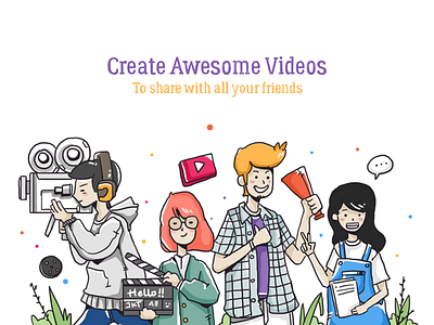 Awesome Video create friend homepage illustration mobileapps people service share video website