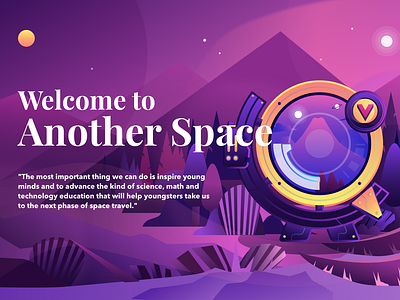 Welcome To Another Space clean design homepage icon illustration intro onboard purple service space vector website