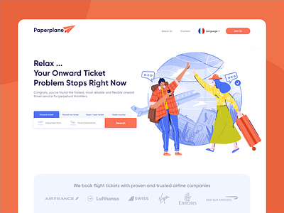 Paperplane Illustration clean design ecommerce homepage icon illustration intro planes service ticket booking travel website