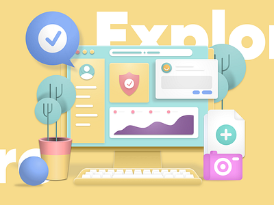 Explore 3d effect app clean dashboard design explore homepage icon illustration mobile service website