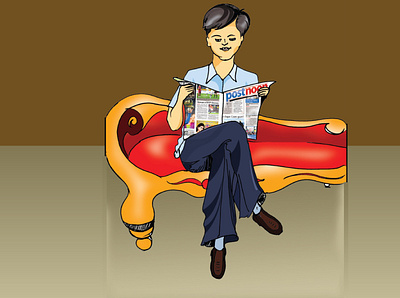 Newspaper reading illustration