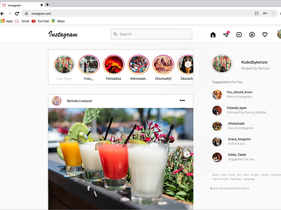 Replica of instagram webpage on chrome