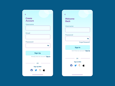 Sign in and sign up screens app design ui ux