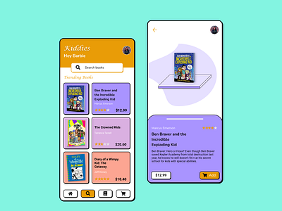 Kiddies bookstore app design neobrutalism ui ux