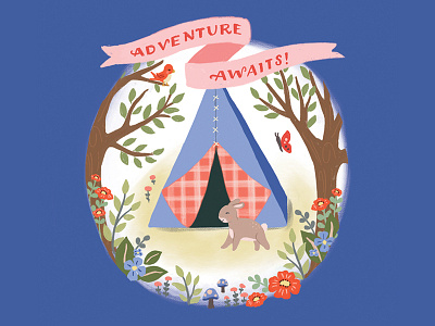 Adventure Awaits! adventure camping florals forest illustration meadow tent