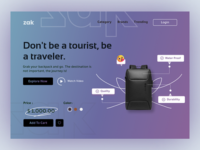 ZAK - Ecommerce Travel Bag adbux app branding design designstudio ecommerce ecommercewebsite mobileapp shopify travelbag uidesign uxdesign webdesign website