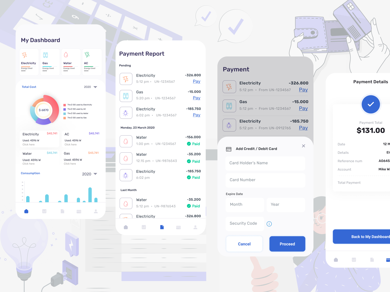 Monthly Bill Payment Screens by Sowmiya on Dribbble