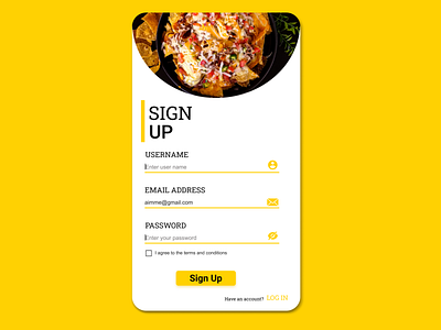 #DAILY UI 001-SIGN UP PAGE daily ui delivery app food food app log in sign up sign up page ui ux yellow
