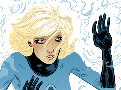 Sue Storm black and white character design color digital drawing fantastic four illustration line marvel photoshop the invisible woman