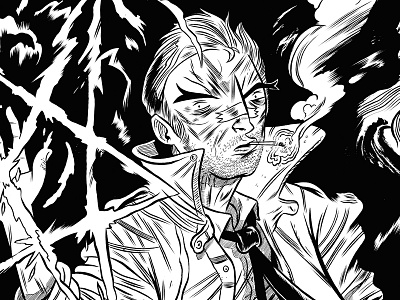 Constantine black and white character design comics dc comics drawing illustration ink line photoshop