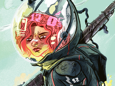 Prometheus alien art astronaut blue digital drawing female girl gun illustration ink landscape orange planet prometheus ridley scott sapcesuit sci fi science fiction sky space