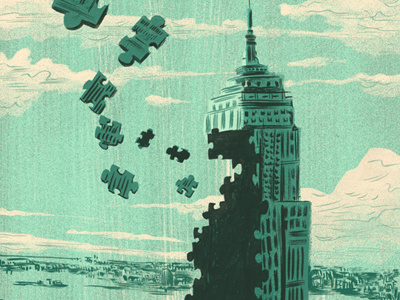 Puzzle Building architecture art buildings city clouds construction digital digital art drawing editorial empire state building green illustration landscape line. ink new york city painting puzzle puzzle pieces sky stock image texture water