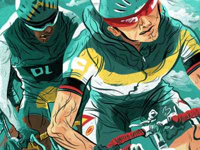 Biking art bicycles bikes cycling drawing editorial green guys hands illustration ink logan faerber men outside painting people race red sports stock photo texture