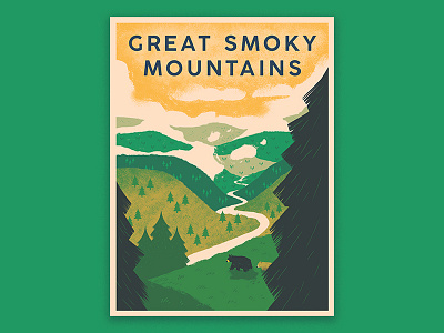 Great Smoky Mountains Poster art bear design digital drawing hiking illustration ink national park nature outdoors photoshop poster poster design print screen print typography