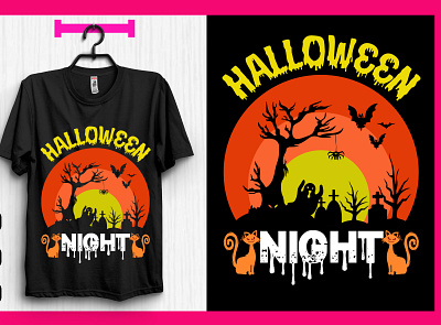 Halloween Night T-shirt Design For Your POD Business design halloween halloween design halloween night halloween tshirt design illustration merch by amazon pod tshirt design teesdesign tshirt design tshirt designer tshirtdesign