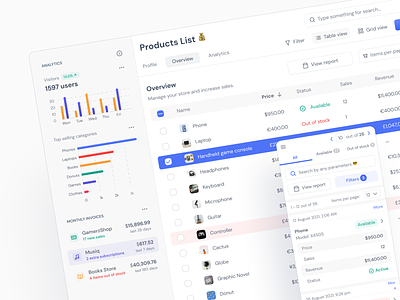 Ecommerce Sales Manager - Figma UI kit admin dashboard admin panel analytics app dashboard design ecommerce managment orders overview responsive design responsive website sales sales dashboard sales tool statistics table ui ui kit ux
