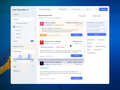 Job Search Platform - Figma UI kit dashboard design desktop employee employment figma hire hiring job job board job listing jobs search search bar search results searching ui ui kit ux vacancy