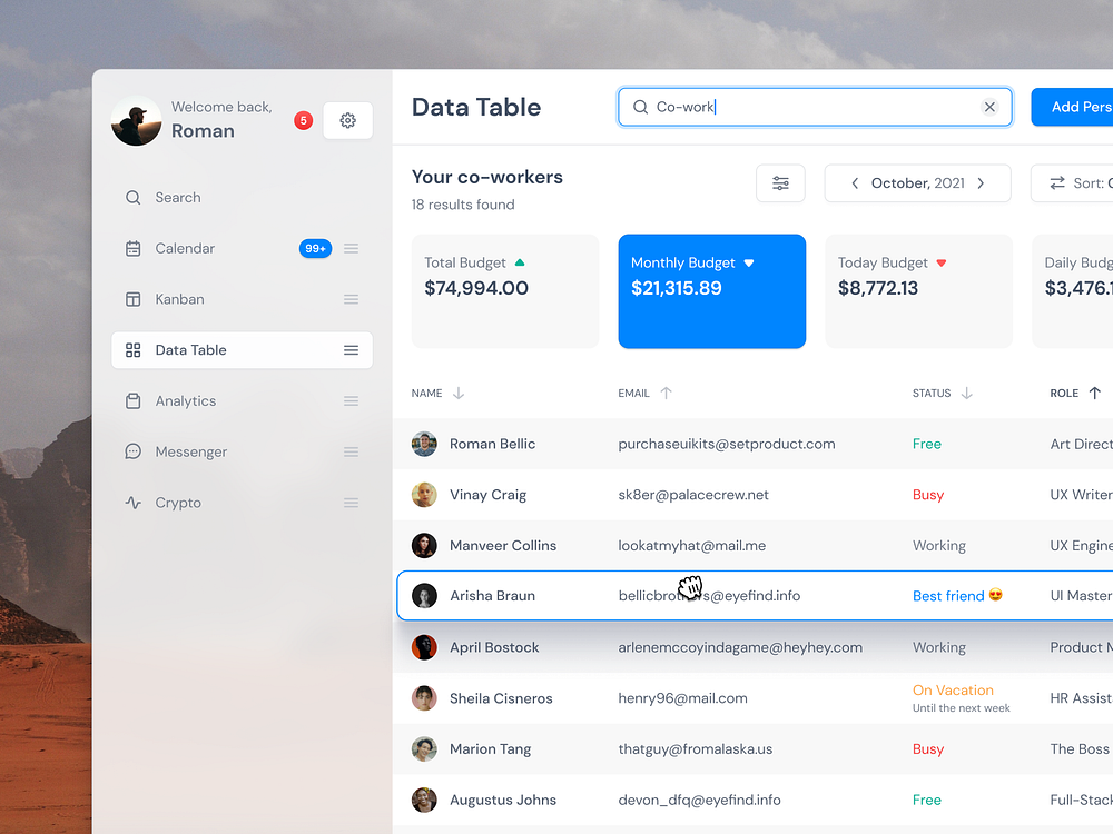 Table Component - Dashboard UI kit by Vincent Brooks for Setproduct on ...