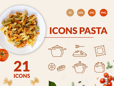 Linear icons for pasta packaging packaging