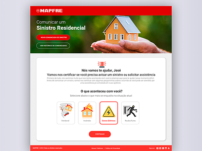 Sinistro Residencial flat landing page material design validation