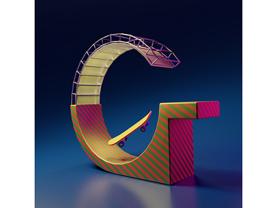 G of Playground Christmas 3D Typography 36 days of type 3d alphabet b3d blender christmas graphic design illustration low poly motion graphics playground skateboard typography