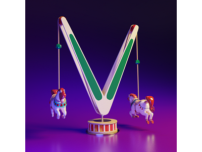 M of Playground Christmas 3D Typography 36 days of type 3d alphabet b3d blender carousel christmas cute graphic design horse illustration low poly motion graphics type face typography