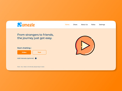 Omegle Redesign facetime home page landing page omegle orange redesign text texting ui uiux video video call video chat web design website