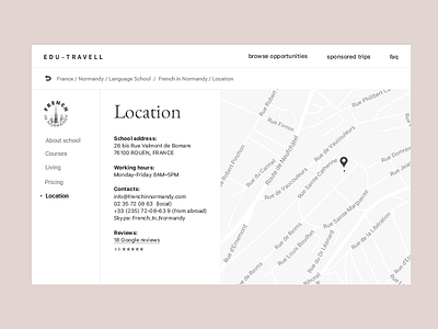 Contacts and Location Page blackandwhite contact interface location map minimalistic monochrome typography ui web